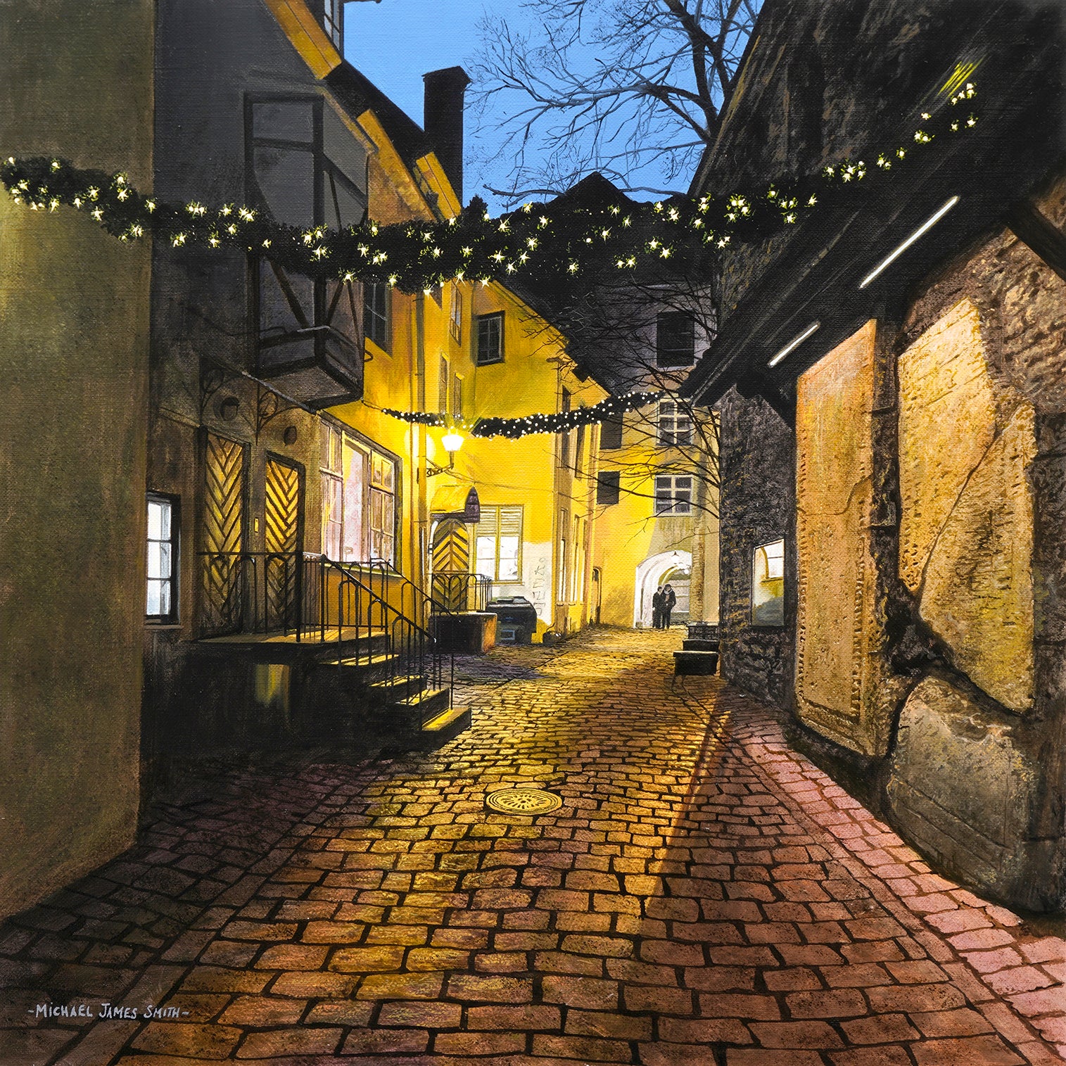 "Night in Town" Original Oil Painting